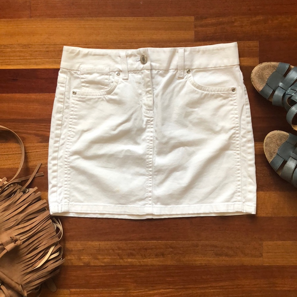 Ann Taylor White Jean Mini Skirt